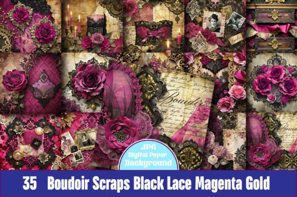 Download Boudoir Scraps Black Lace Magenta Gold - Boudoir Collection